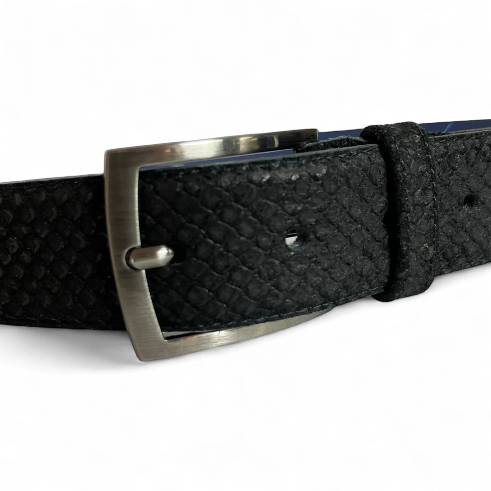Van Bommel Heren Riem Suède Leder Reptielpatroon Zwart Black Heren