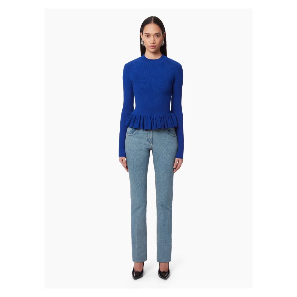 Nina Ricci Blauwe Ruffle Peplum Sweater Blue Dames