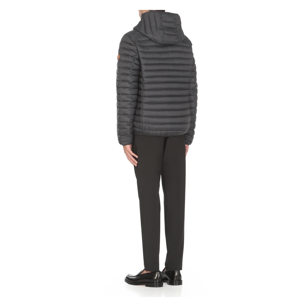 Save The Duck Grijze Gewatteerde Korte Jas Capuchon Gray Heren