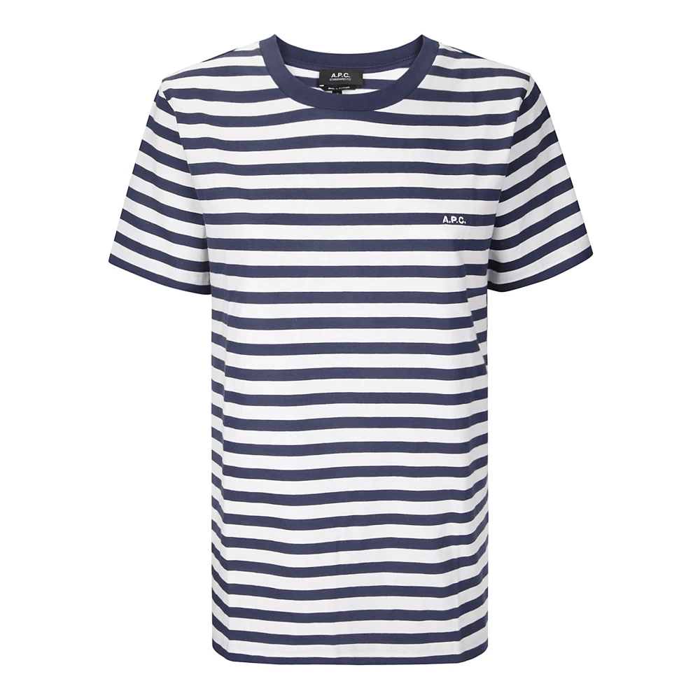 A.p.c. Gestreept katoenen T-shirt met logoborduursel Blue Dames