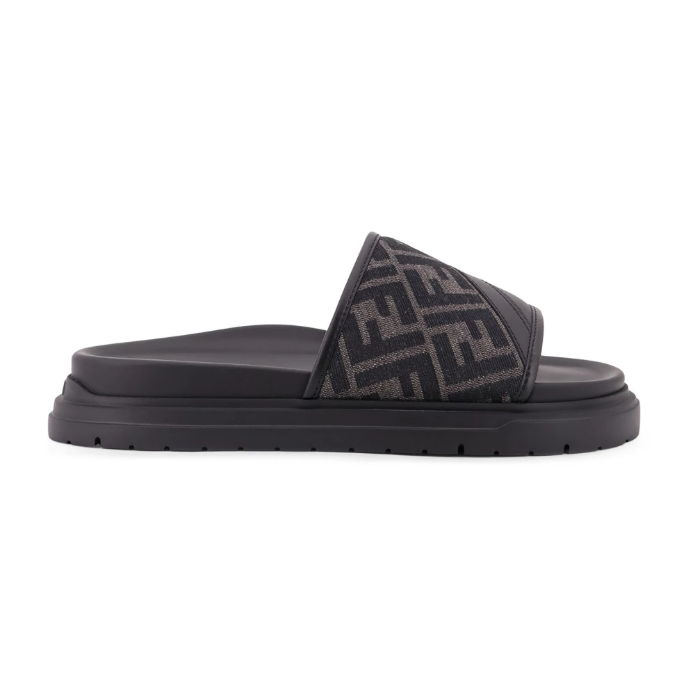 Fendi Men's Black Diagonal Slides - Sliders - 4 Uk - Shoes