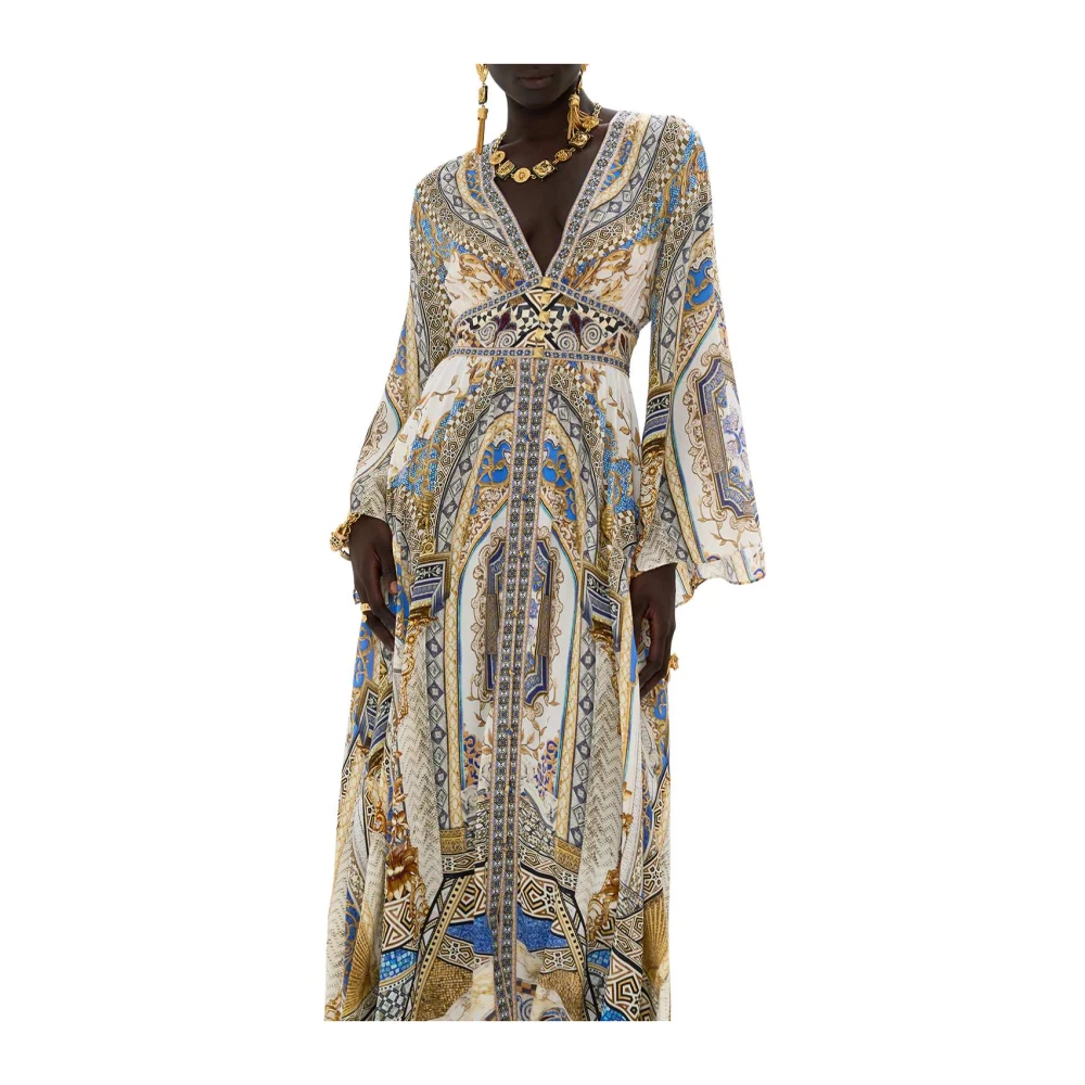 Camilla Zijden Kimono Mouw Mozaïek Jurk Multicolor Dames