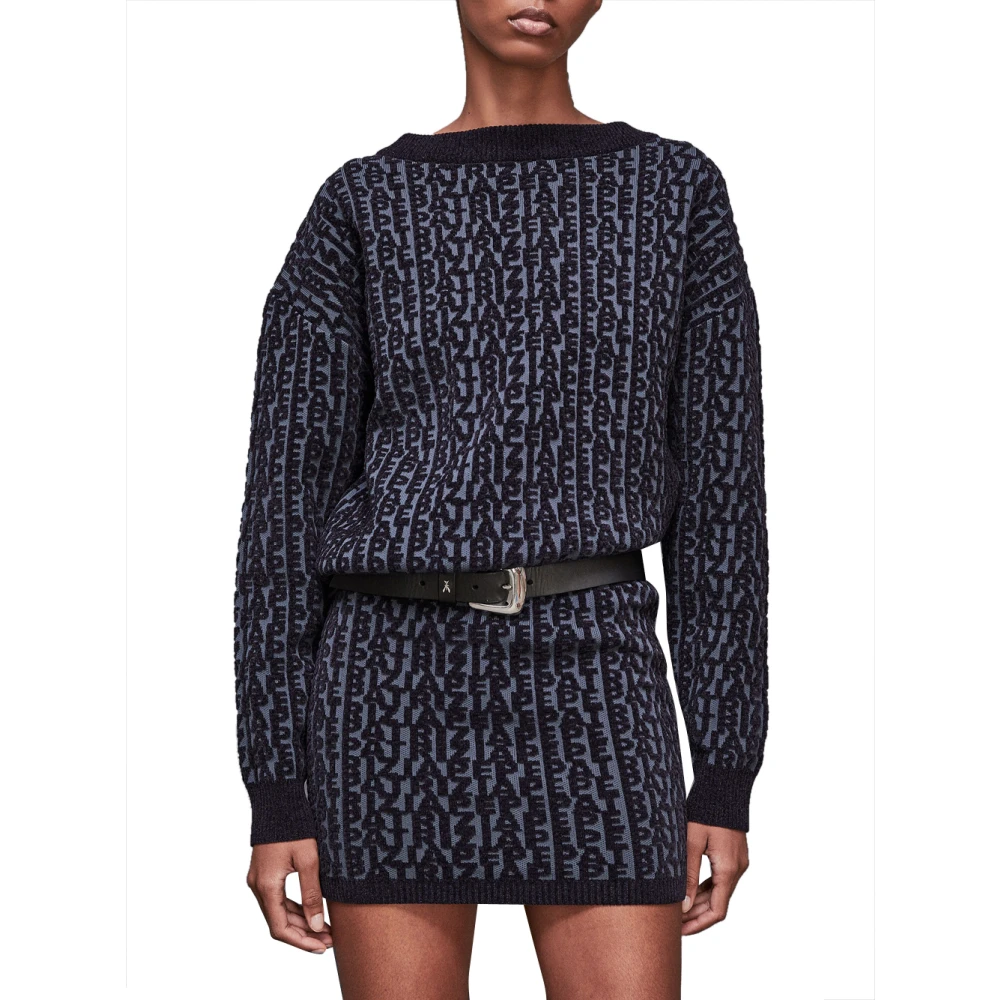 PATRIZIA PEPE Chic Monogram Sweater Grey Blue Dames