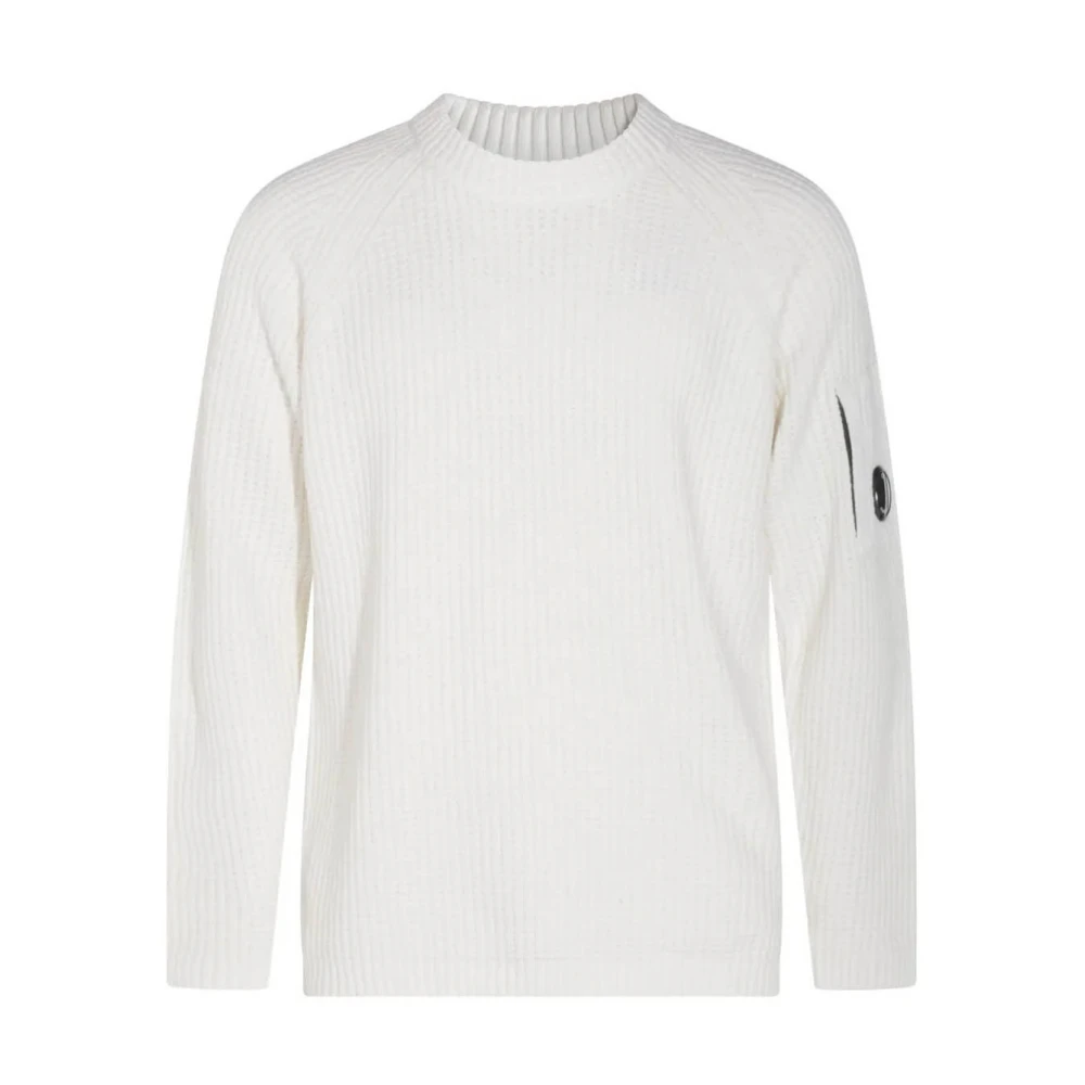 C.p. Company White Round-Neck Knitwear, Male, Xl, Cotton Chenille Crewneck Jumper