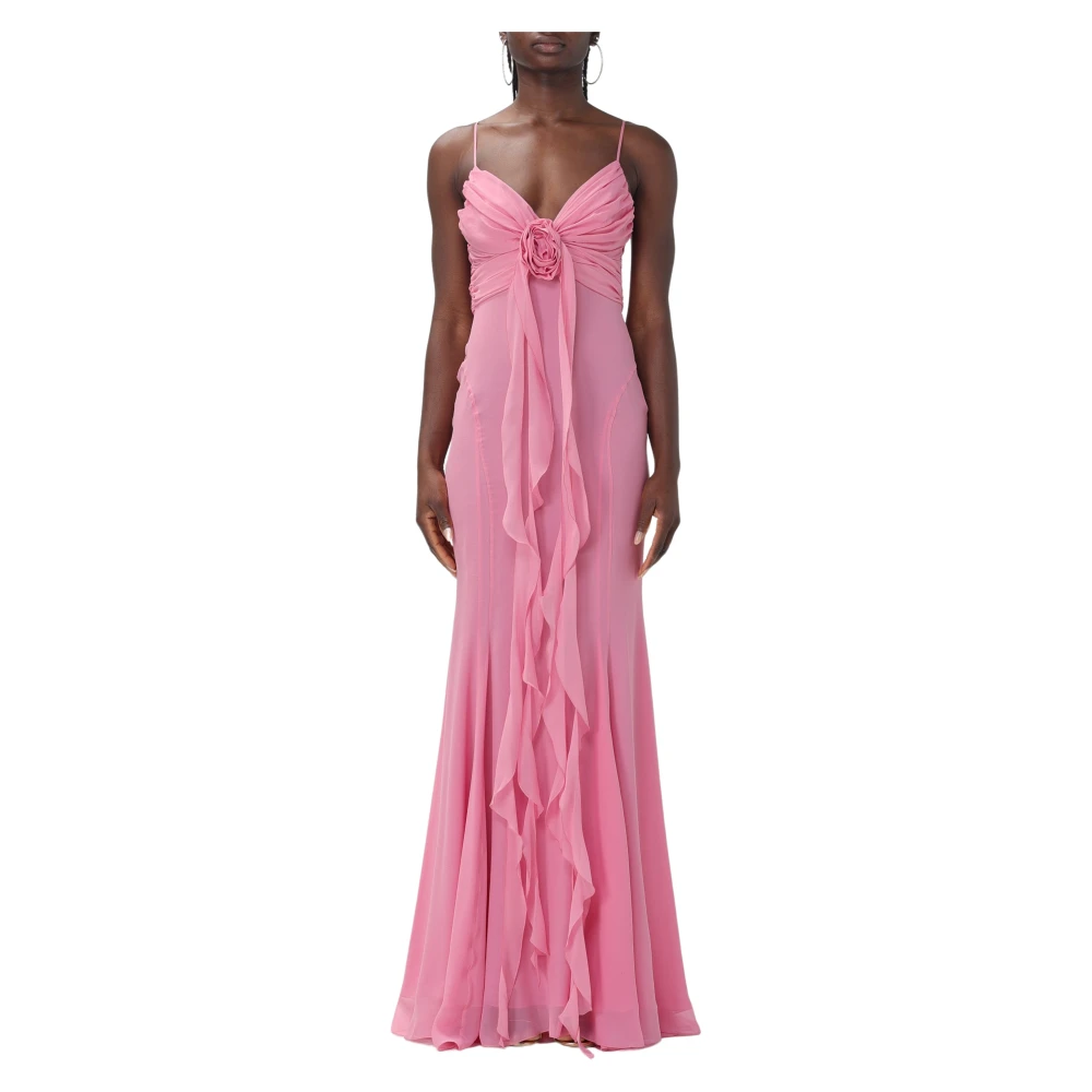 Blumarine Lange jurk met rozen detail Pink Dames