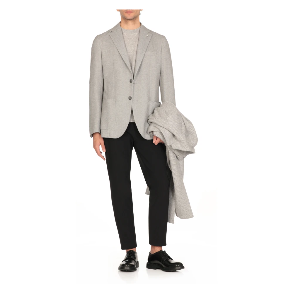 Lubiam Grijze Katoenen Jas met Herringbone Patroon Gray Heren