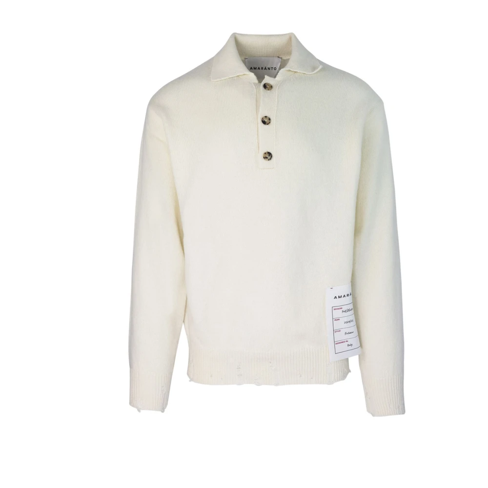 Amaránto Witte Polo Sweater Wol Kasjmier White Heren
