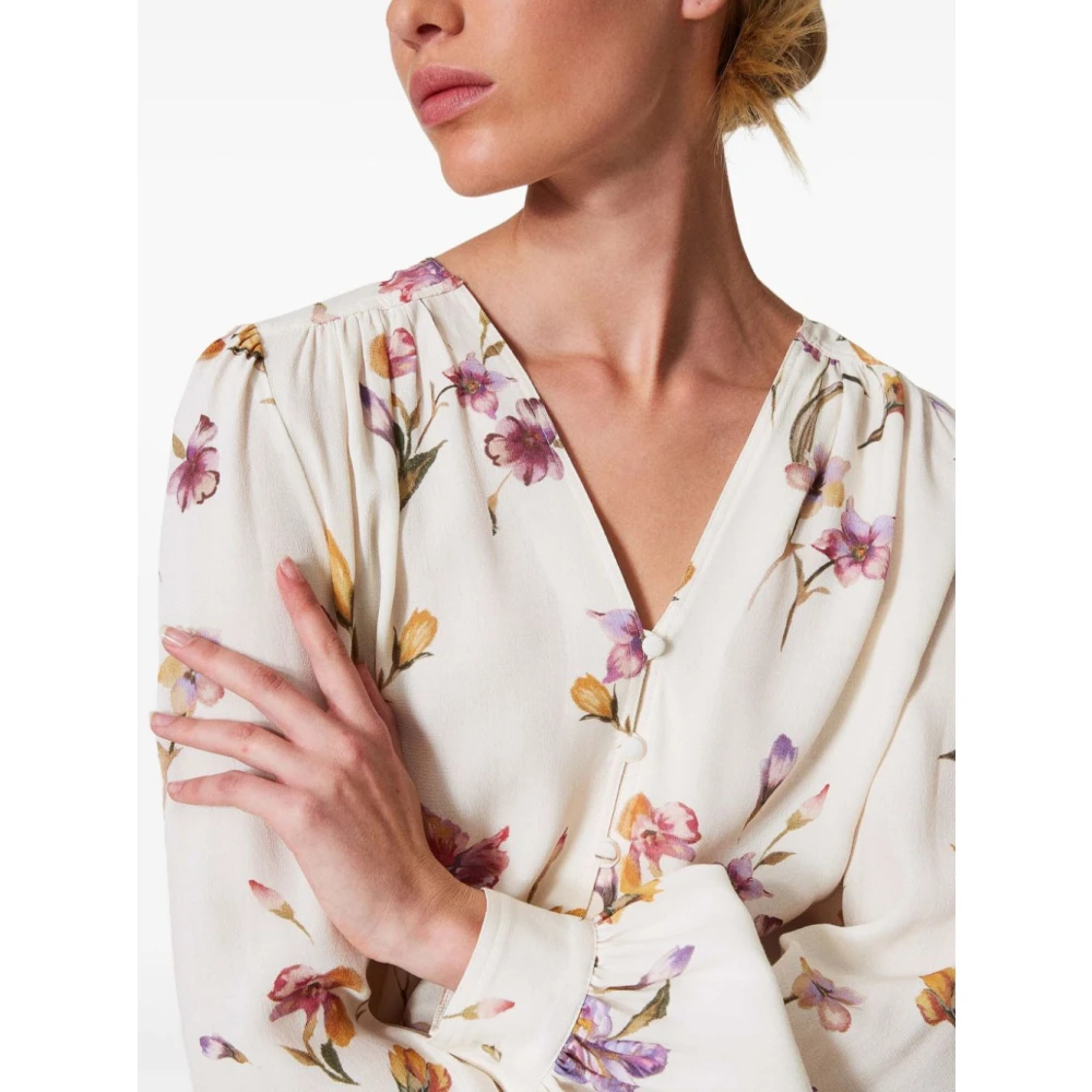 Twinset Witte V-hals shirt met logo Multicolor Dames