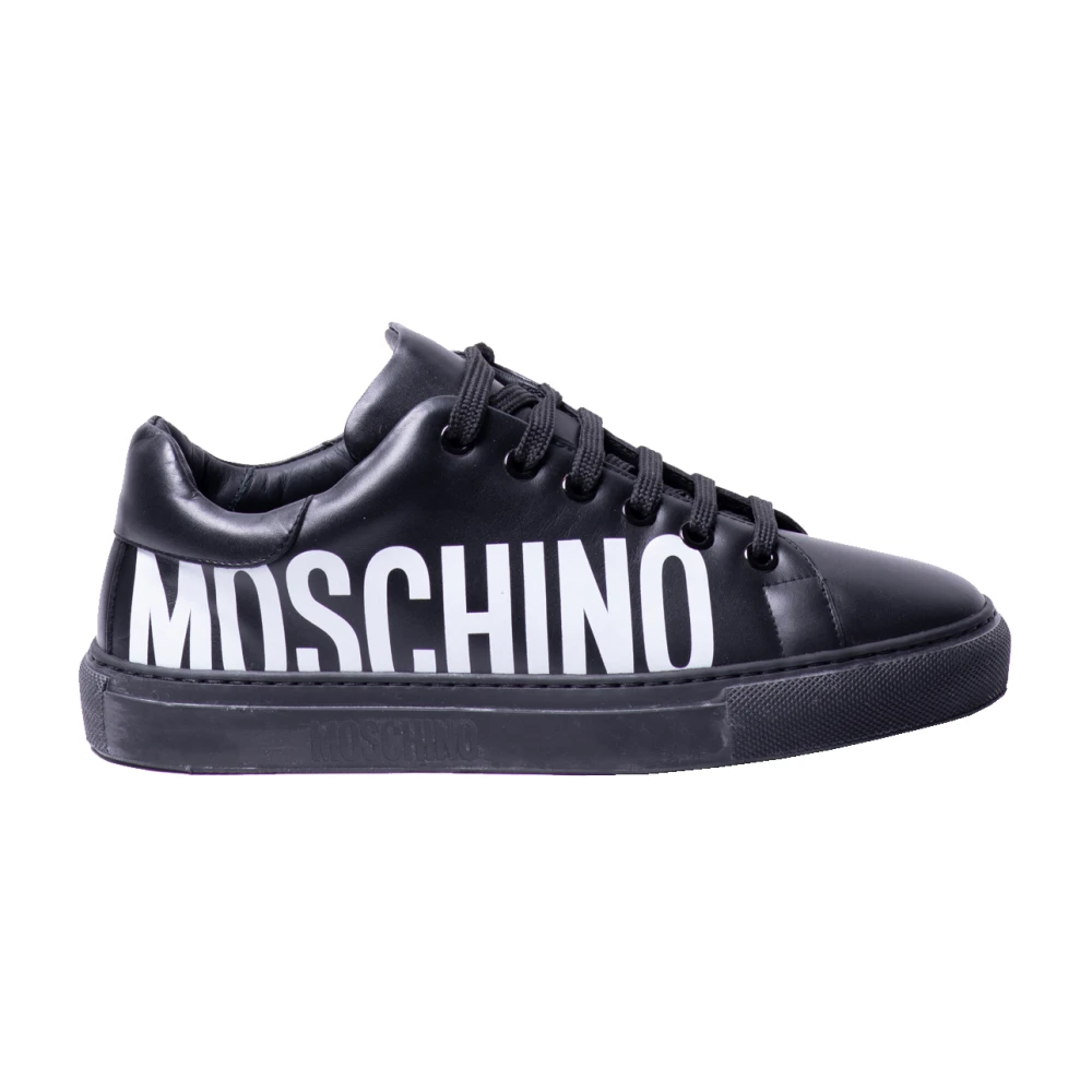 Moschino Zwarte Logo Print Leren Sneakers Black Dames