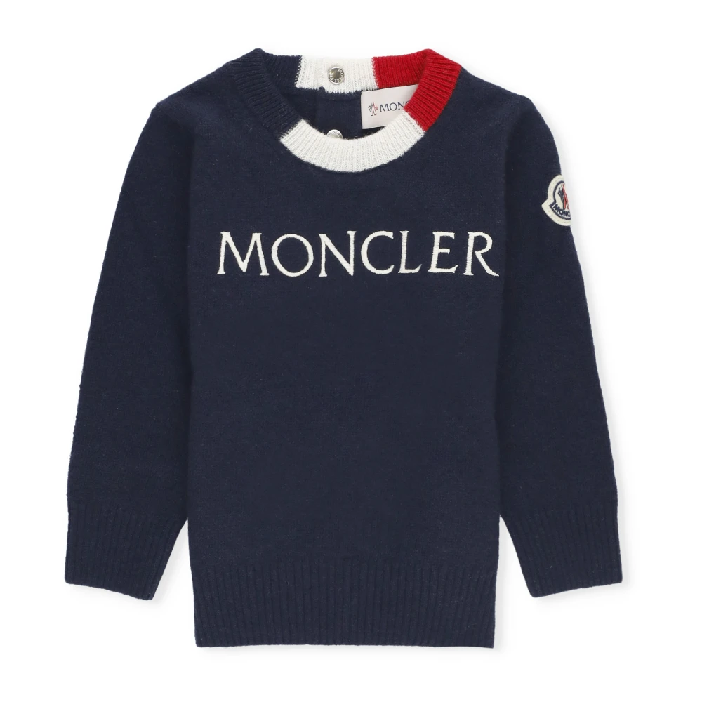 Moncler Blå Ull Baby Tröja Pojke Logo Blue, Pojke