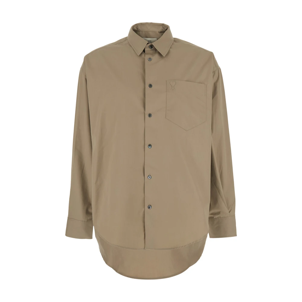Ami Paris Klassieke Kraag Grijze Shirt met Logo Borduursel Gray Heren
