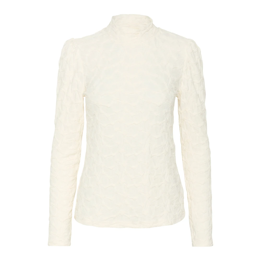 Cream Elegante Textuur Hoge Hals Blouse White Dames