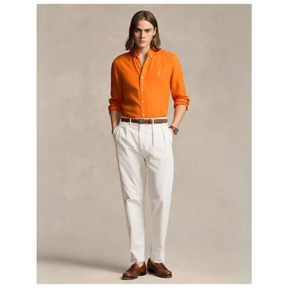 Polo Ralph Lauren Slim Linnen Overhemd Orange Heren