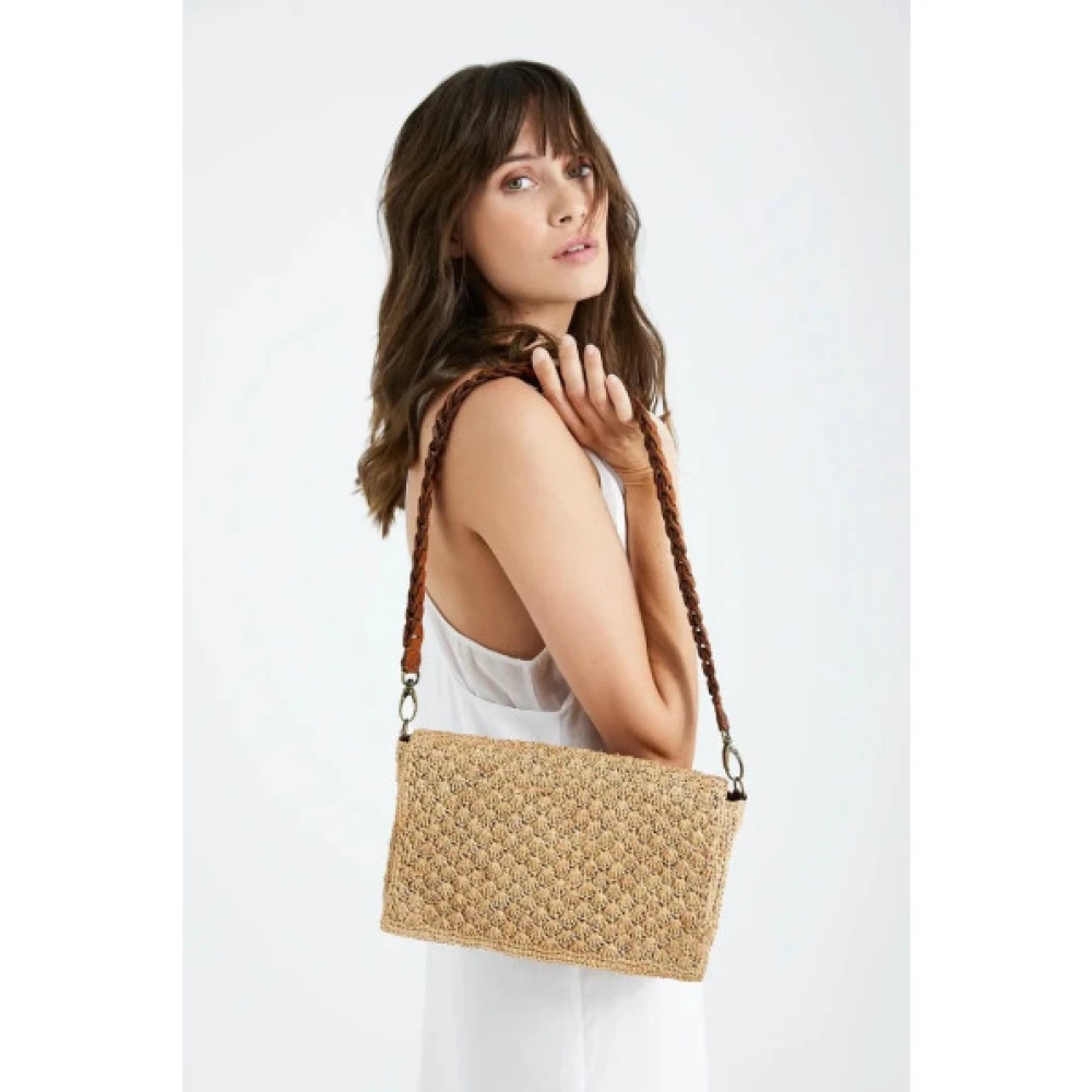 Ibeliv Raphia en Zebu Leren Tas Sonia Brown Dames