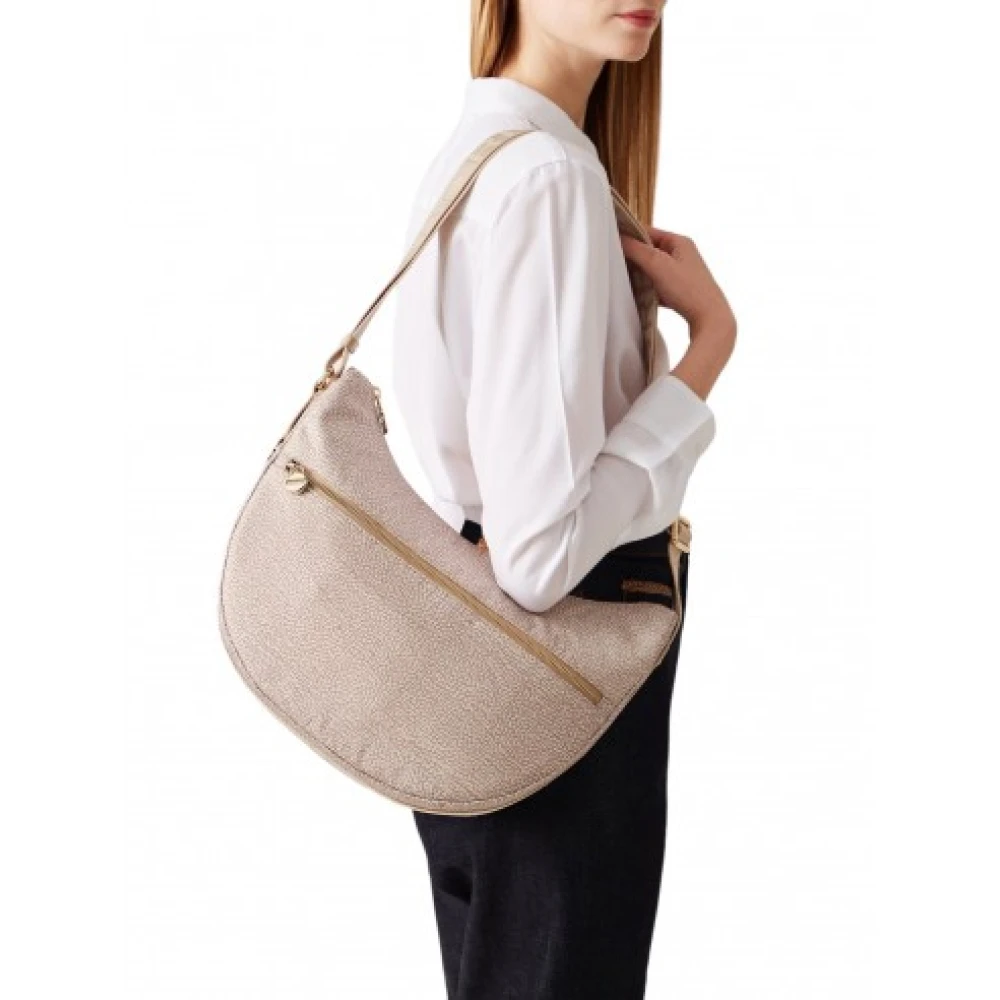 Borbonese Halve Maan Zand Hobo Tas Beige Dames