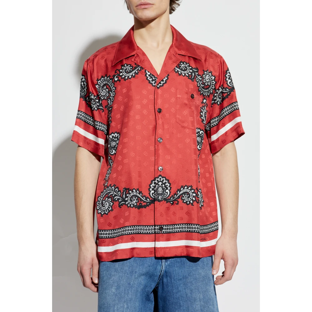 Dolce & Gabbana Zijden shirt met zak Red Heren