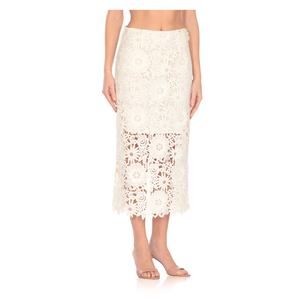 Rotate Birger Christensen Kantpatroon Ivoor Rok Beige Dames