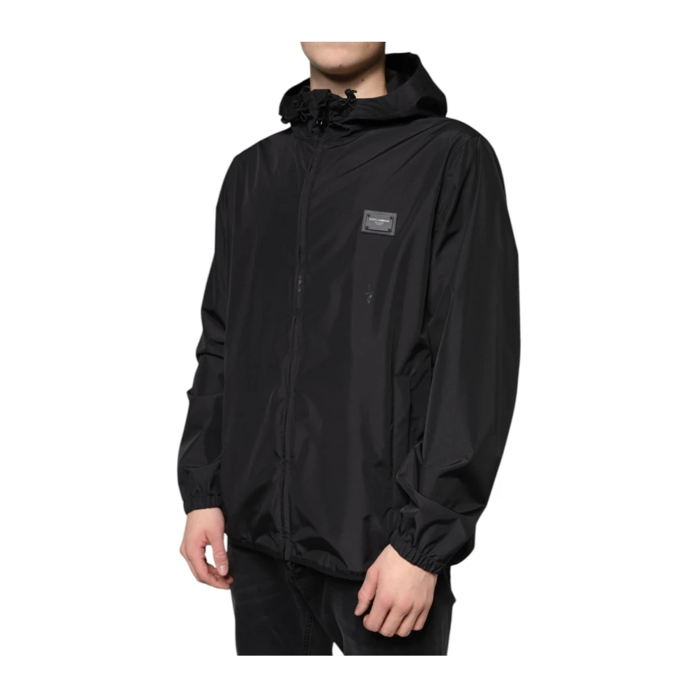 Dolce & Gabbana Zwarte Hooded Track Jacket Black Heren