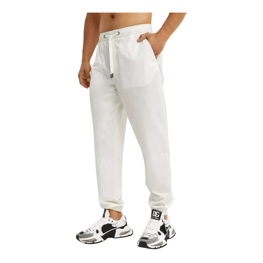 Dolce & Gabbana White Sweatpants, Male, L, Jogger Trousers With Cuffs