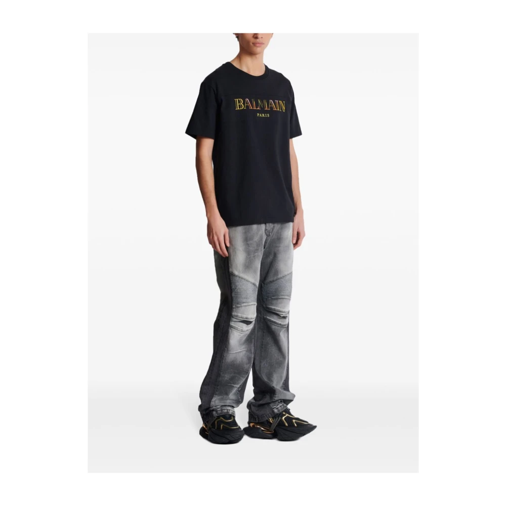 Balmain Zwart Katoenen Jersey T-shirt met Logo Black Heren