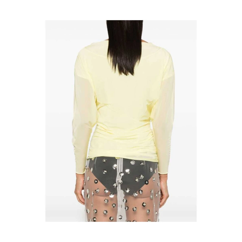 Dries Van Noten Gele Gepaneelde Gedrapeerde Trui Yellow Dames