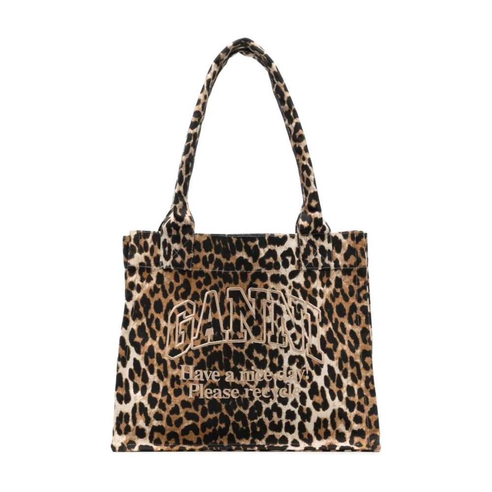 Ganni Luipaardprint Katoenen Tote Tas Multicolor Dames