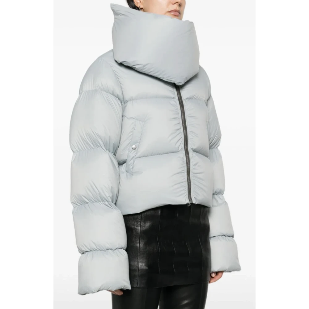 Rick Owens Lichtblauwe Funnel Neck Jas Blue Dames
