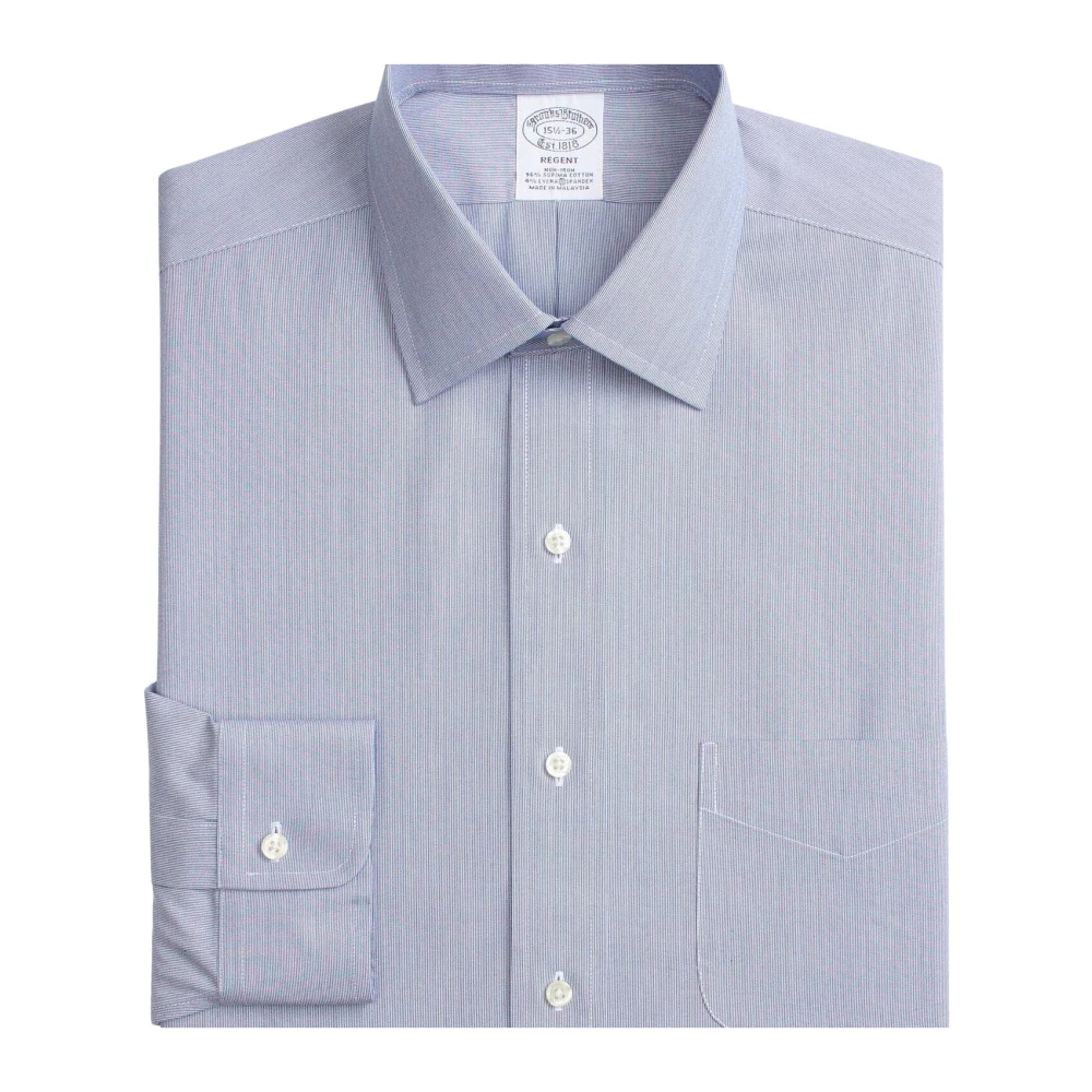 Brooks Brothers Regent regelbundet passande icke-järnklänningskjorta, Oxford Stretch, Ainsley Collar-Check Blue, Herr