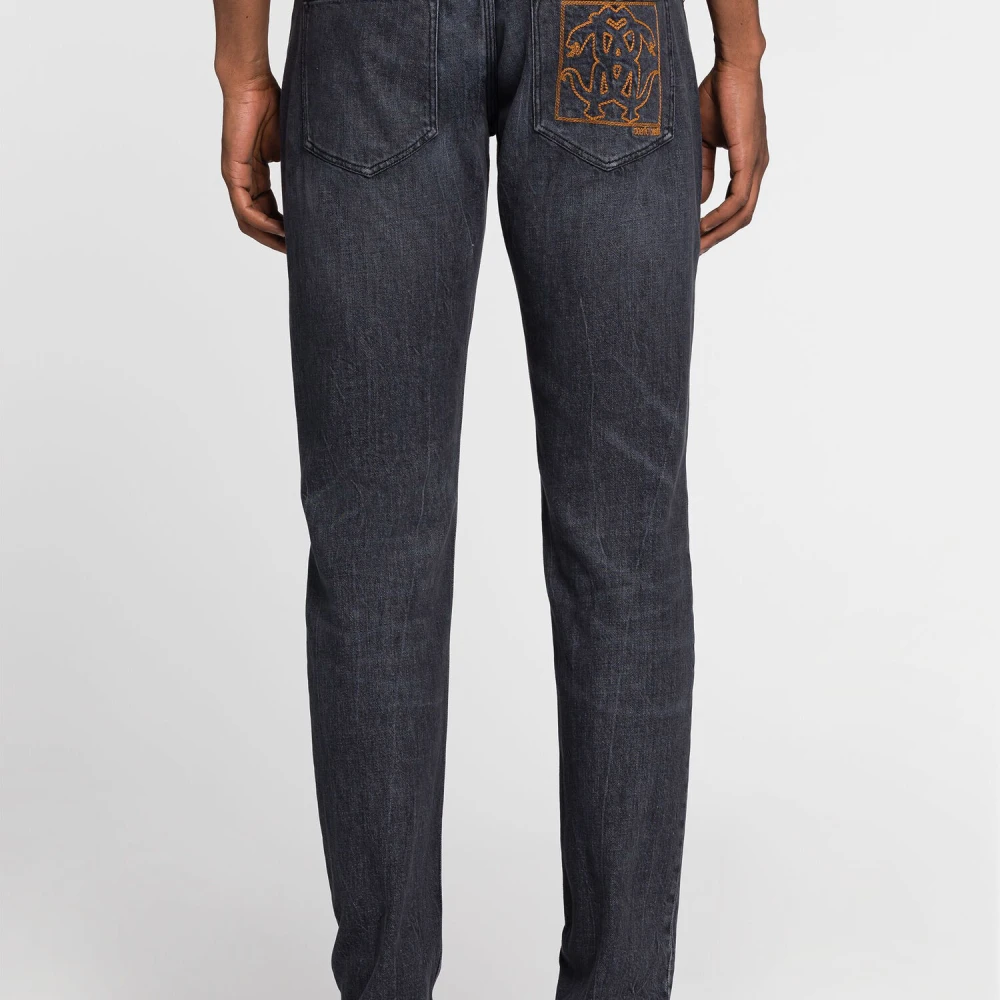 Roberto Cavalli Slangenborduurwerk Slim-Fit Jeans Black Heren