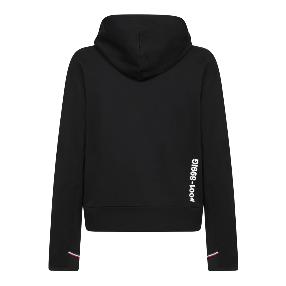 Moncler Zwarte Technische Stof Logo Hoodie Black Heren