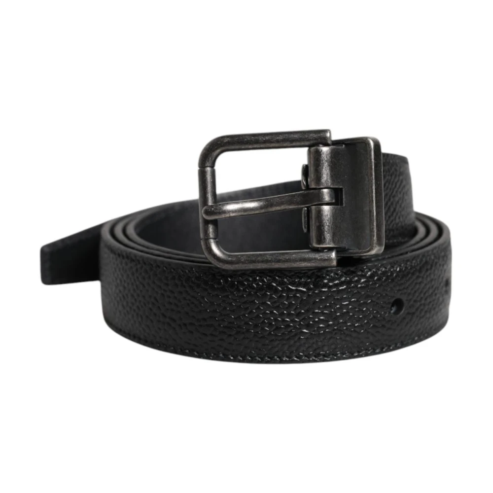 Dolce & Gabbana Men's Black Leather Belt With Metal Buckle