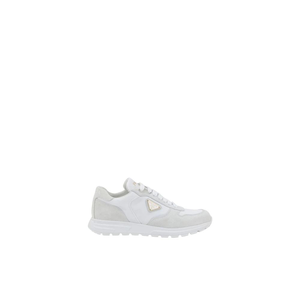 Prada Witte Leren Suède Sneakers Stijlvol Model White Dames