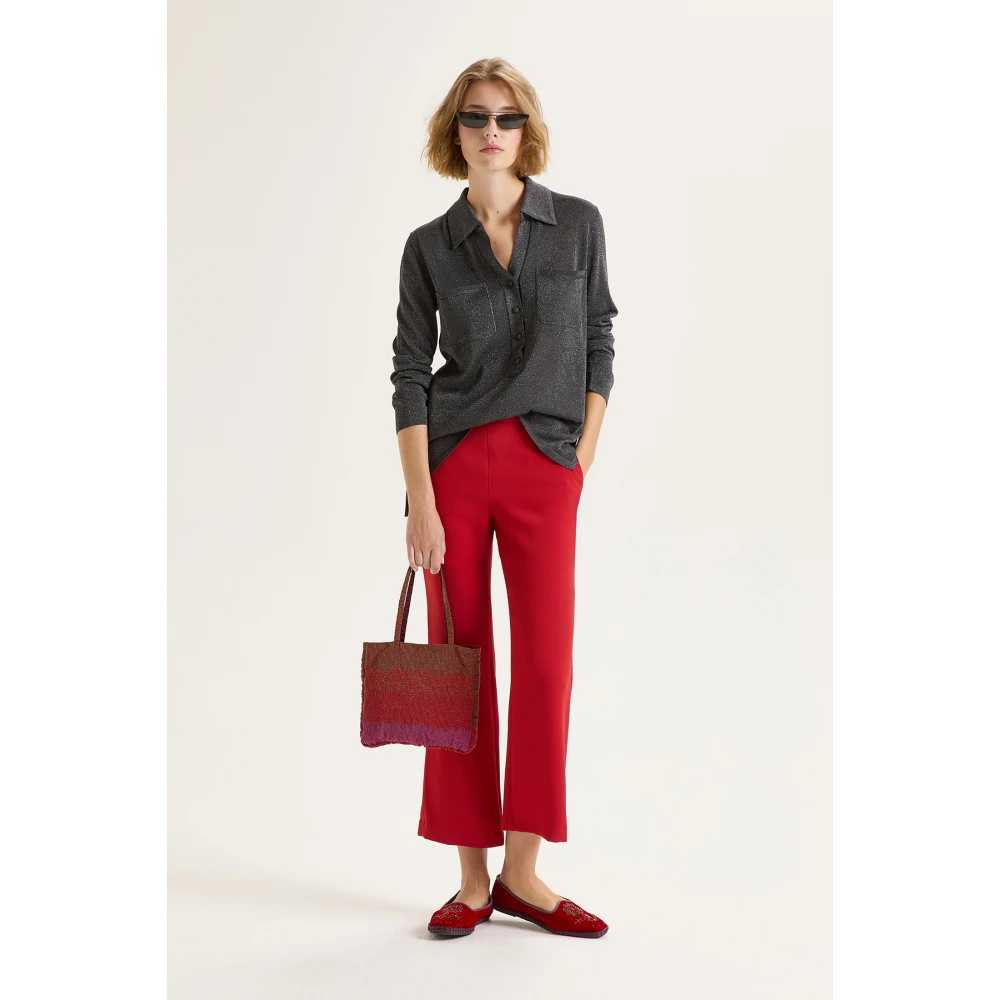 Maliparmi Glanzende Fluid Lurex Trui Gray Dames