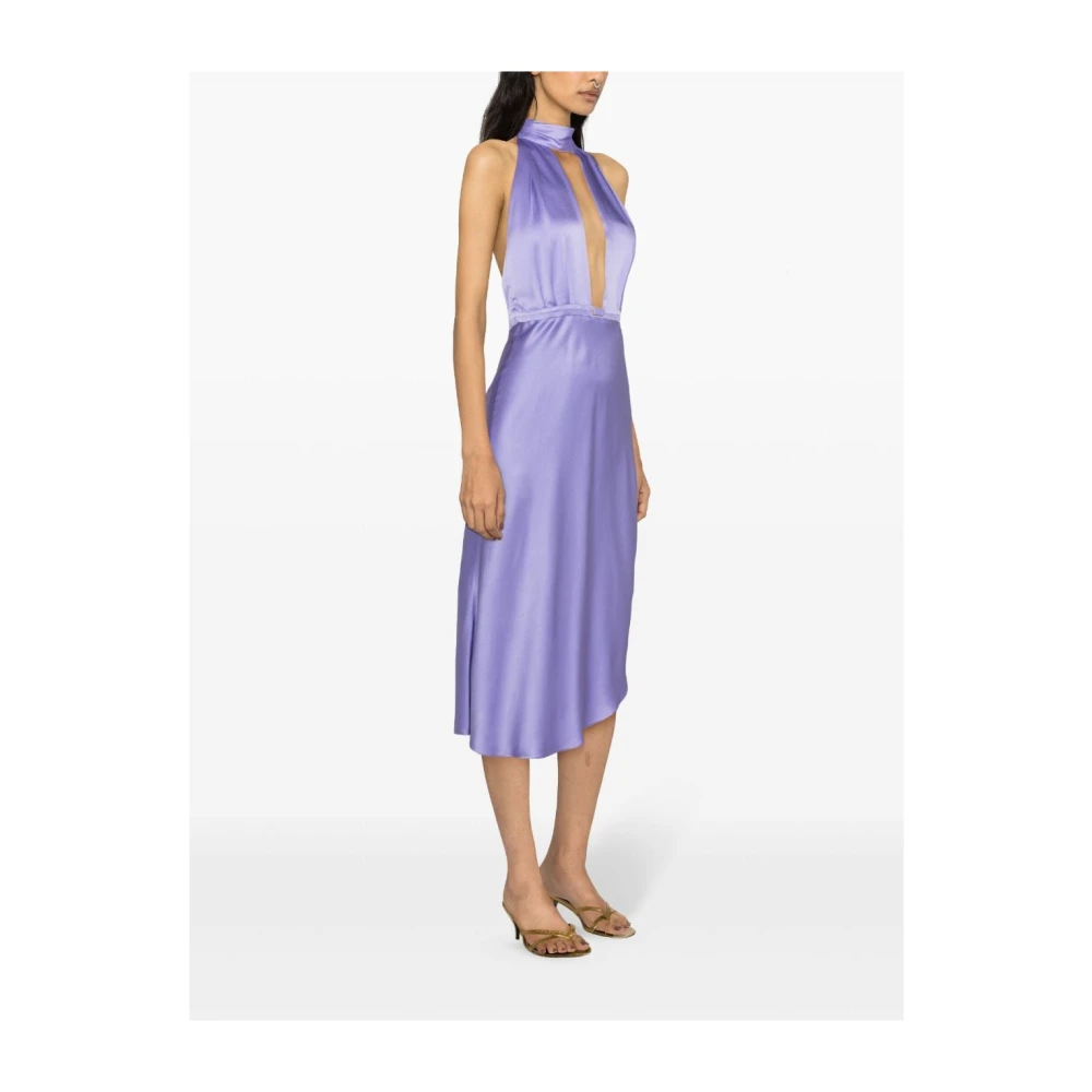 Elisabetta Franchi Paarse Satijnen Halternek Jurk Purple Dames