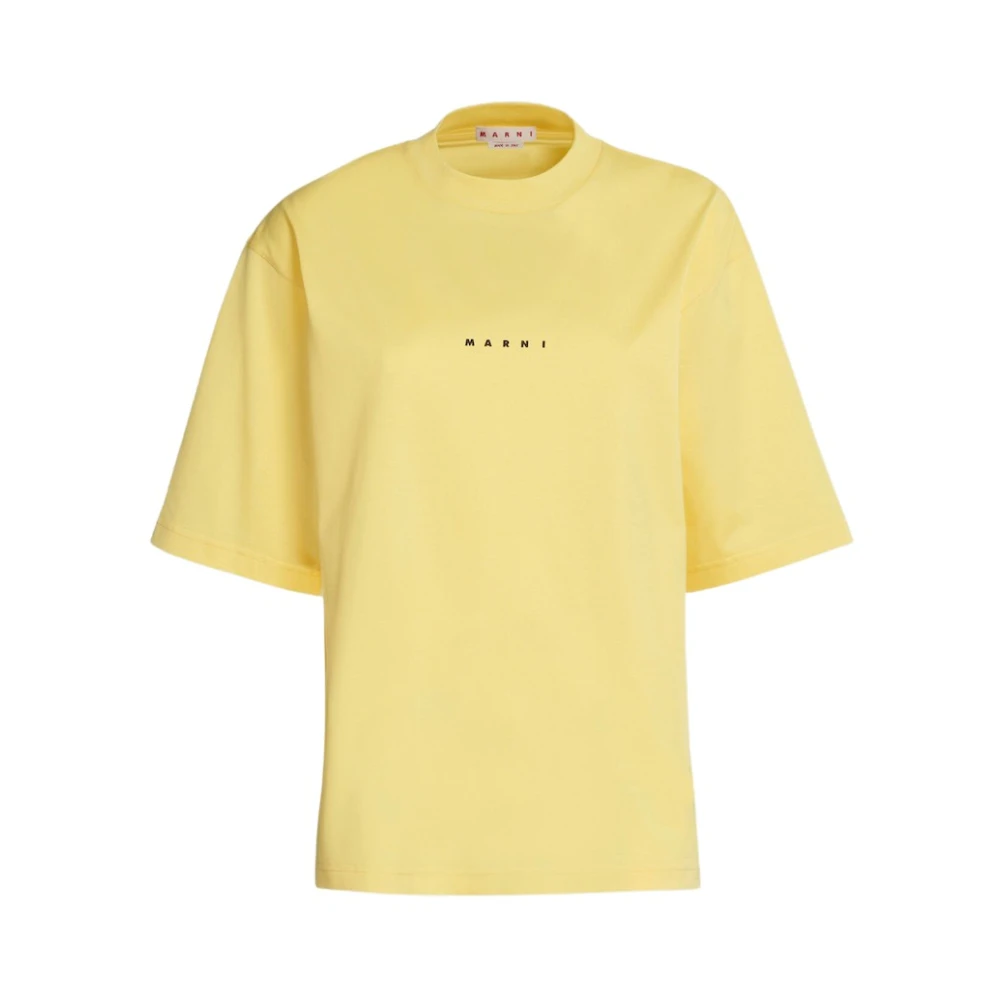 Marni Logo Print Ekologisk Bomull T-shirt Yellow, Dam