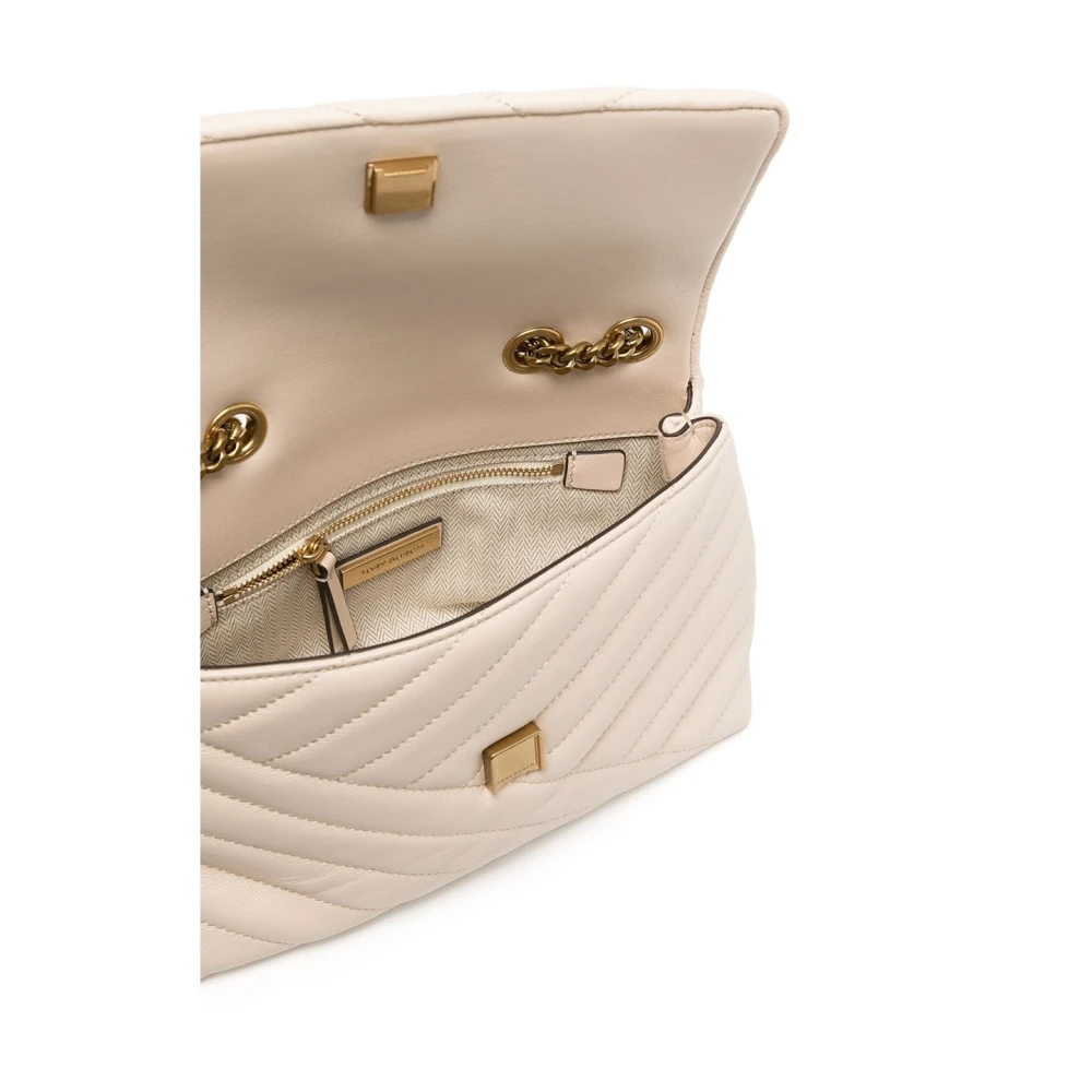 TORY BURCH Chevron Leren Schoudertas in Beige Dames