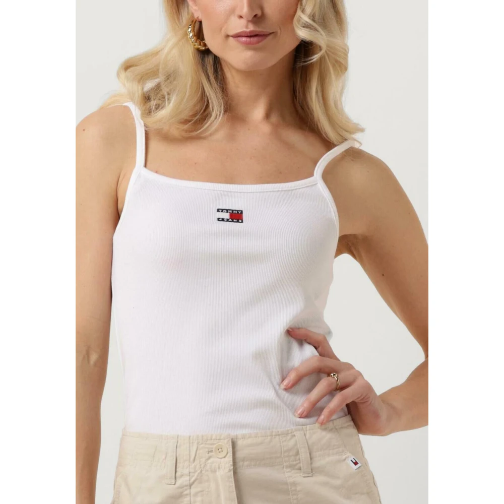 Tommy Jeans Witte Rib Strap Top Trendy Stijl White Dames