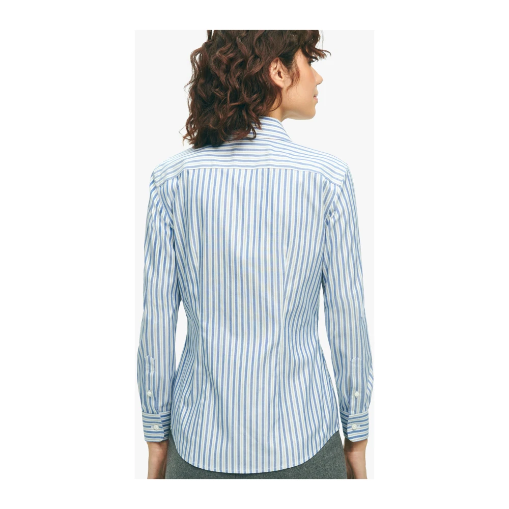 Brooks Brothers Strakke elastische Supima katoenen overhemd met multistrepen strijkvrij Blue Dames