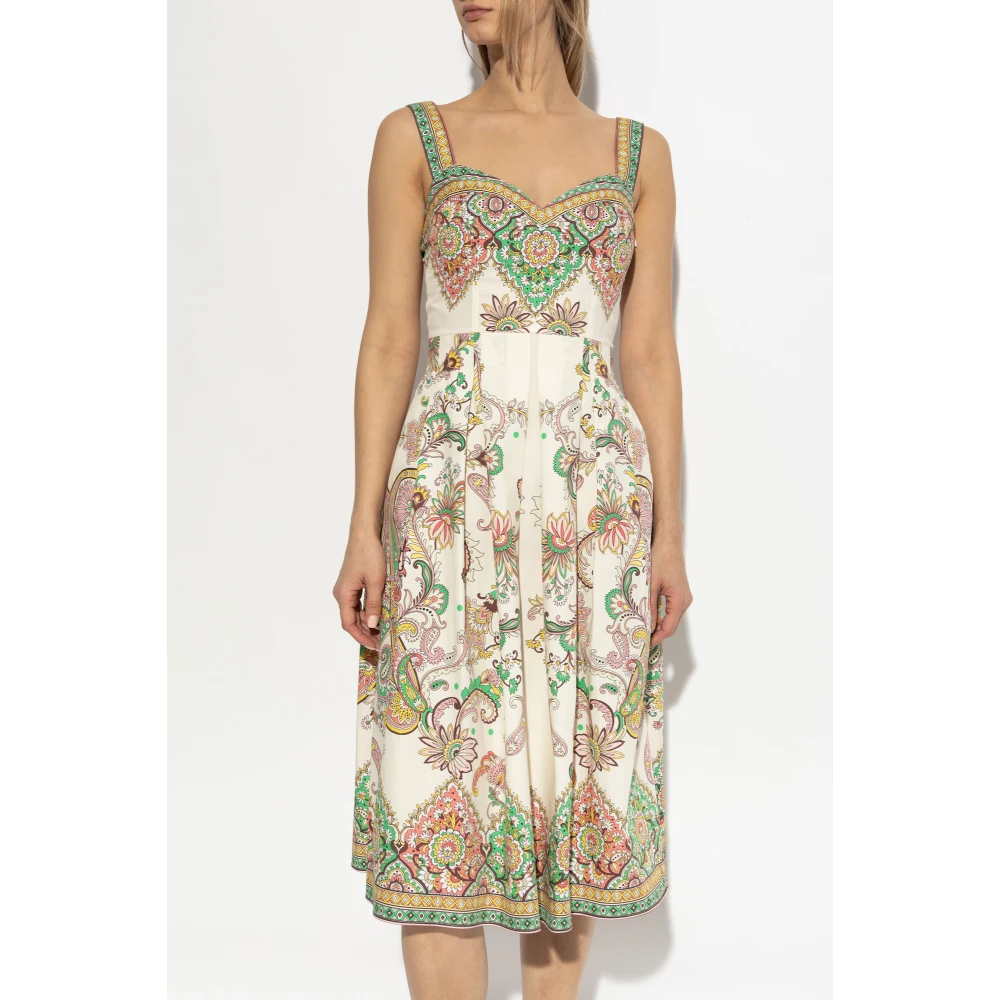 ETRO Jurk met decoratieve print en bandjes Beige Dames