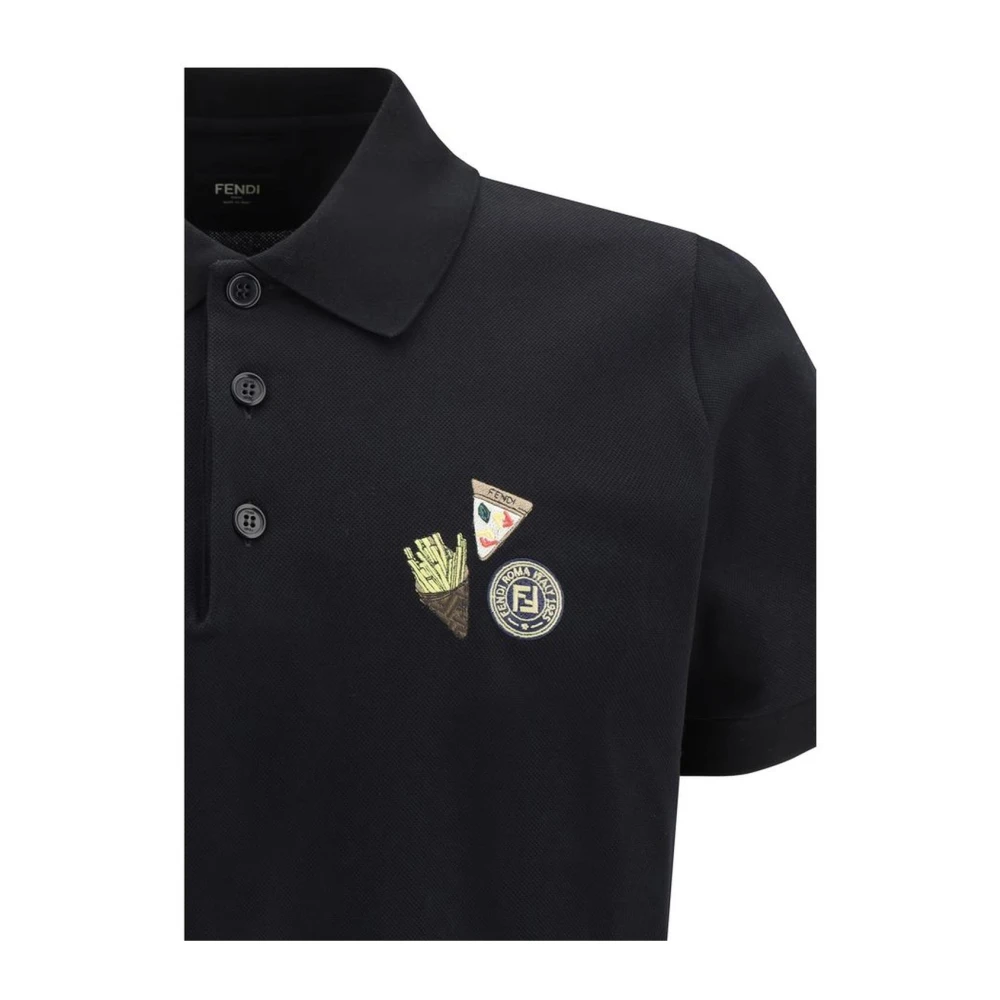 Fendi Multicolor Geborduurd Katoenen Poloshirt Black Heren