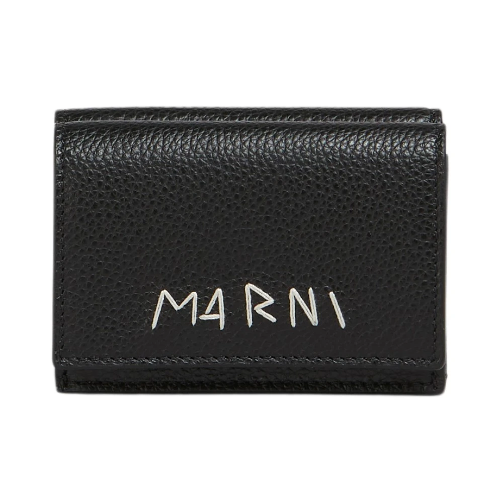 Marni Leren drievoudige portemonnee met reparatie Black Dames