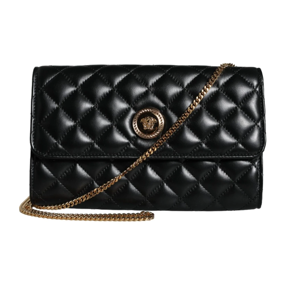 Versace Quiltad Läder Crossbody Väska i Svart Black, Dam