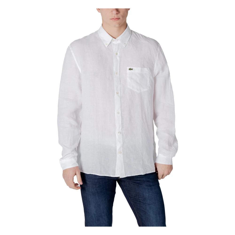 Lacoste Herren Weiß E Leinenhemd Mit Langen Ärmeln Und Tasche