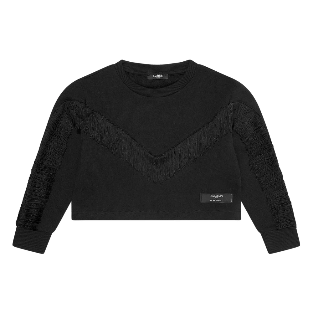 Balmain Girls Black Fringed Sweatshirt For Aw2024