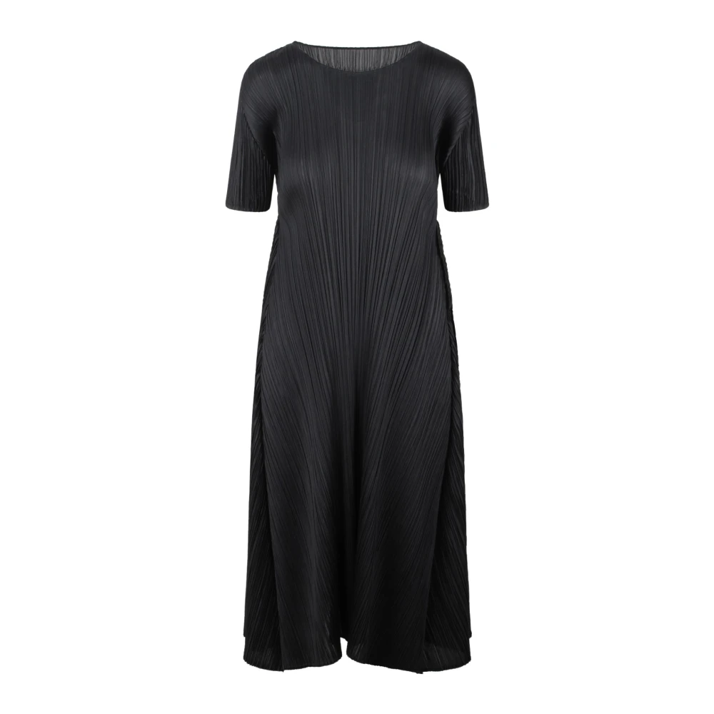 Issey Miyake Geplooide Midi Jurk met Wijd Detail Black Dames