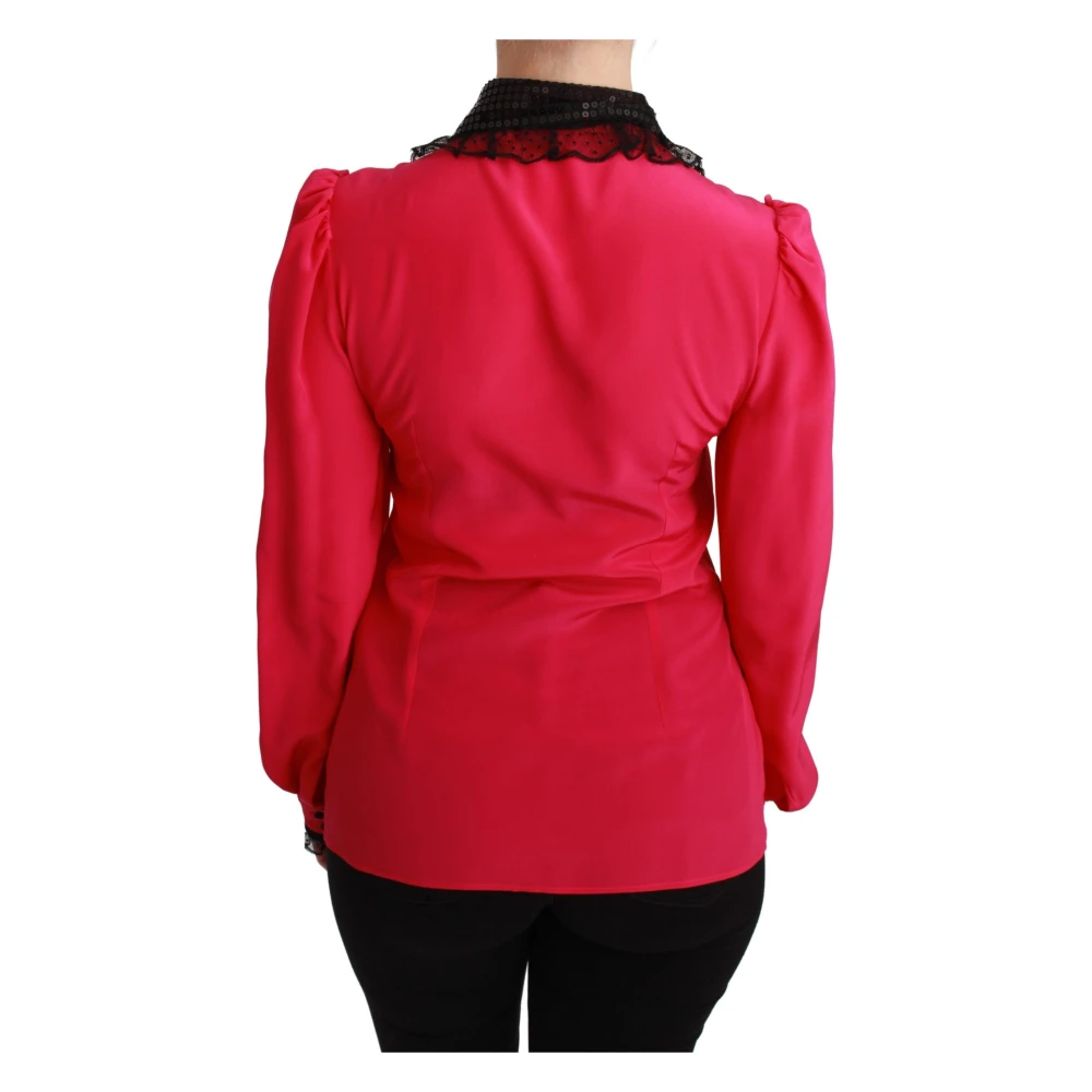 Dolce & Gabbana Luxe Zijde Blend Kant Blouse Roze Pink Dames