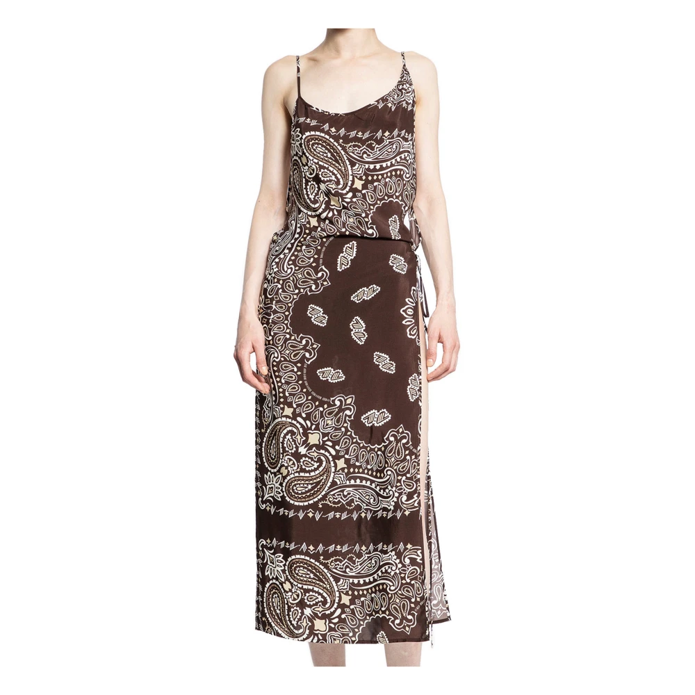 The Attico Bandana Print Midi Jurk Brown Dames