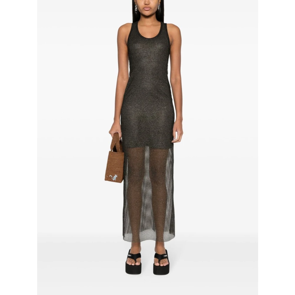 Palm Angels Zwarte Mesh Gelaagde Jurk Black Dames