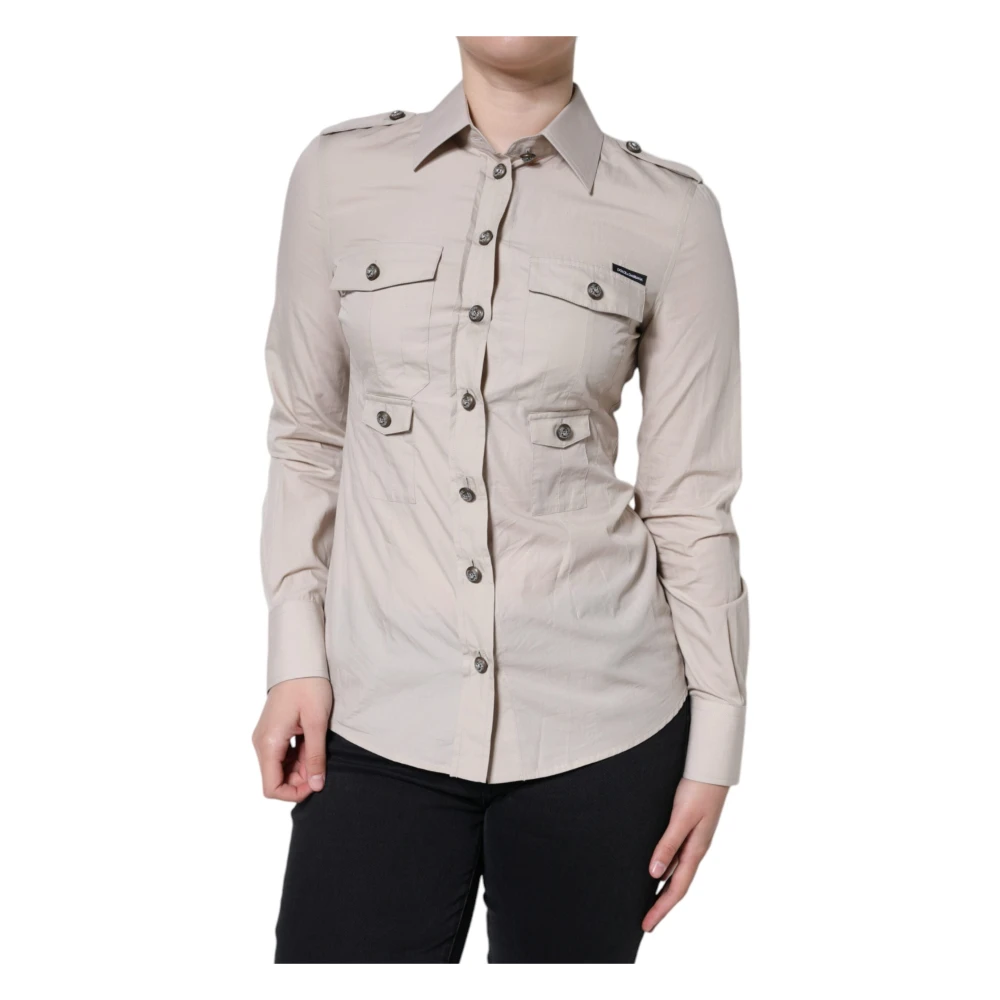 Dolce & Gabbana Women's Beige Cotton Collared Button Down Shirt