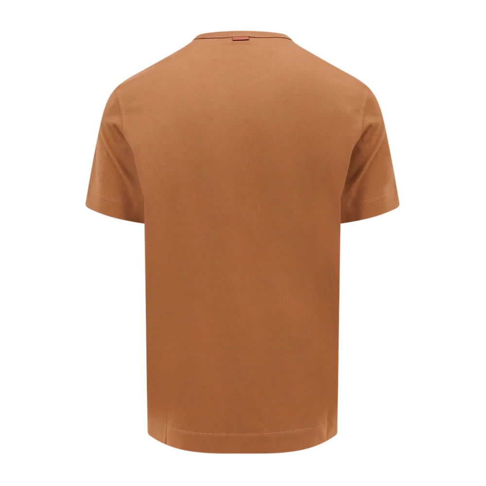 Ermenegildo Zegna Geborduurd Logo Katoenen T-Shirt Brown Heren